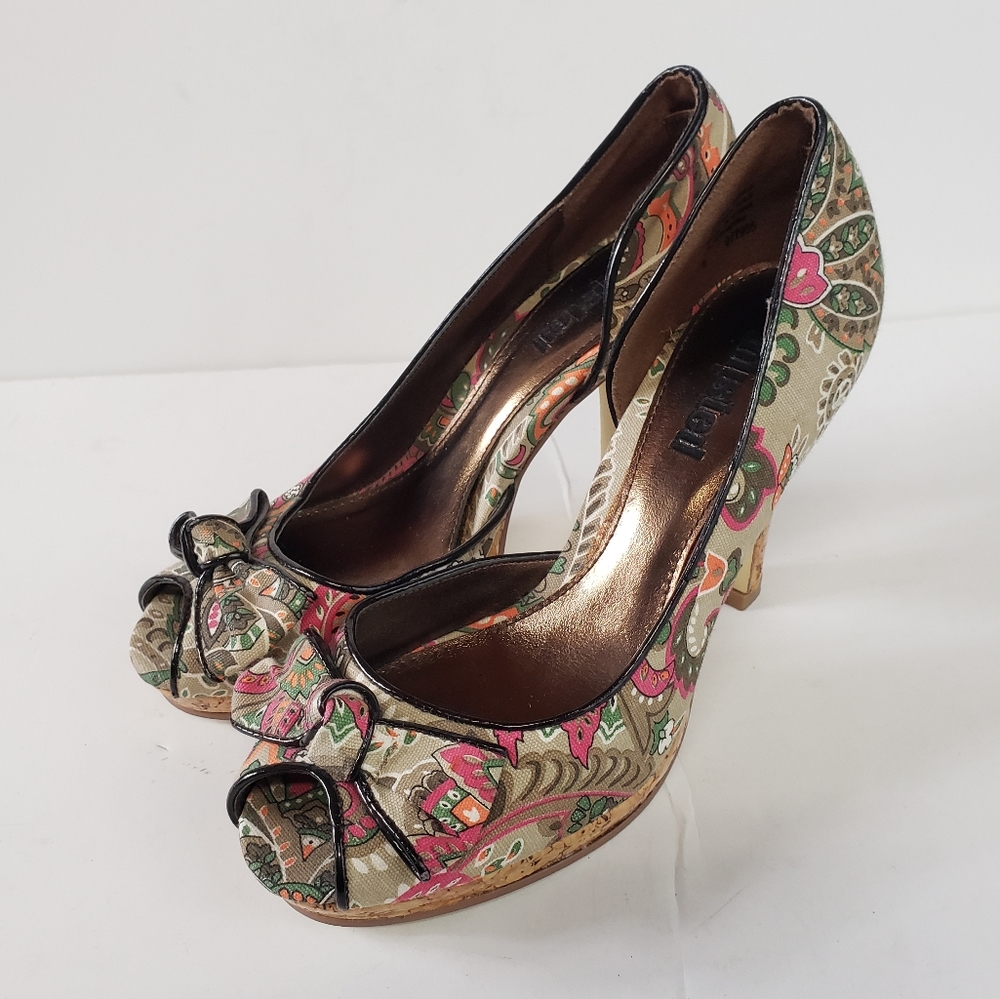 Unlisted Y2K Brown Boho Paisley Cork Heels Size 6